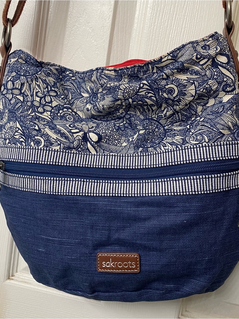 Sakroots Navy Floral Canvas Shoulder Bag with Cream Print